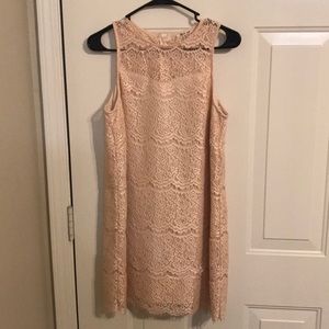 Sleeveless illusion lace dress.